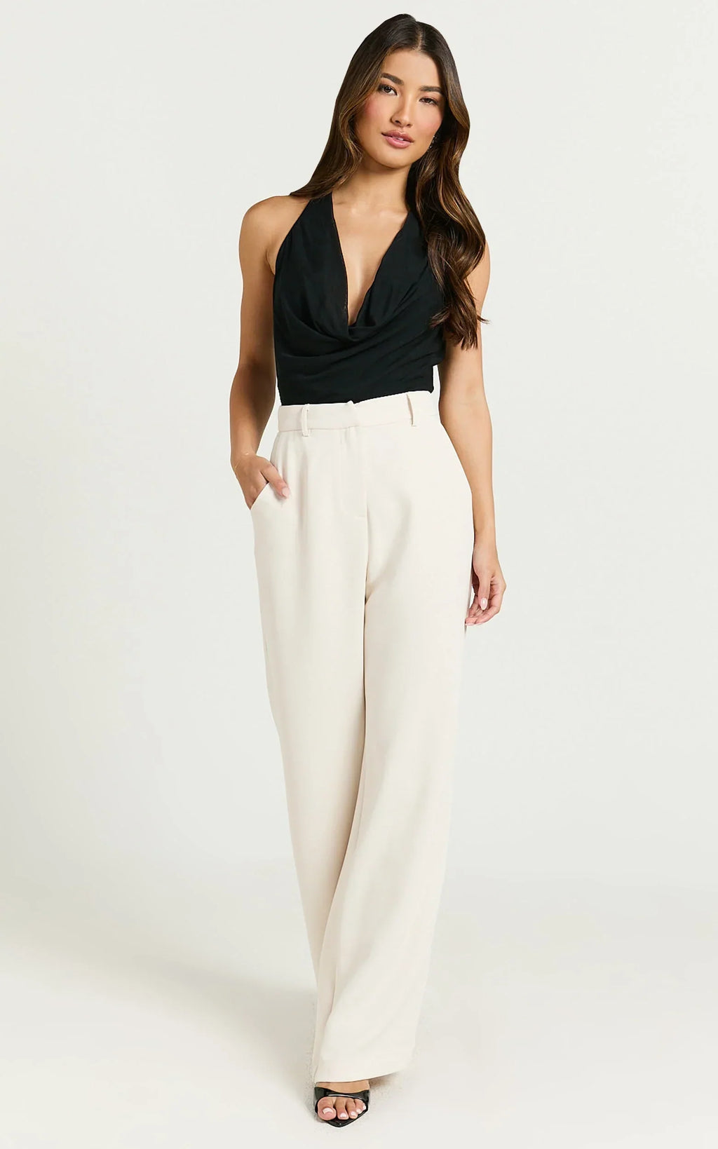 Bonnie Pants - High Waisted Tailored Wide Leg Pants in Bone