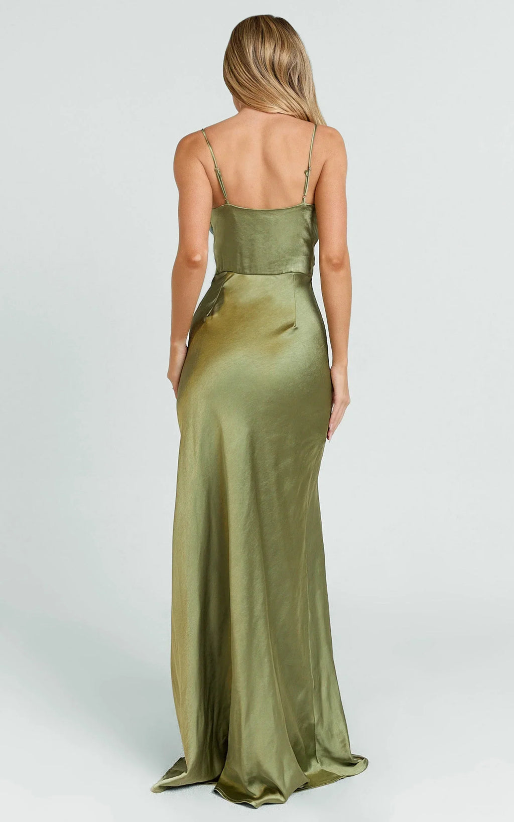 Quincy Maxi Dress - Satin Slip Dress in Olive