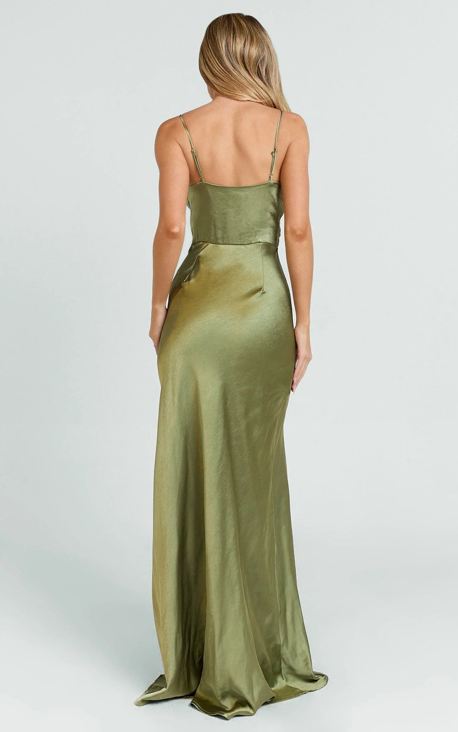 Quincy Maxi Dress - Satin Slip Dress in Olive