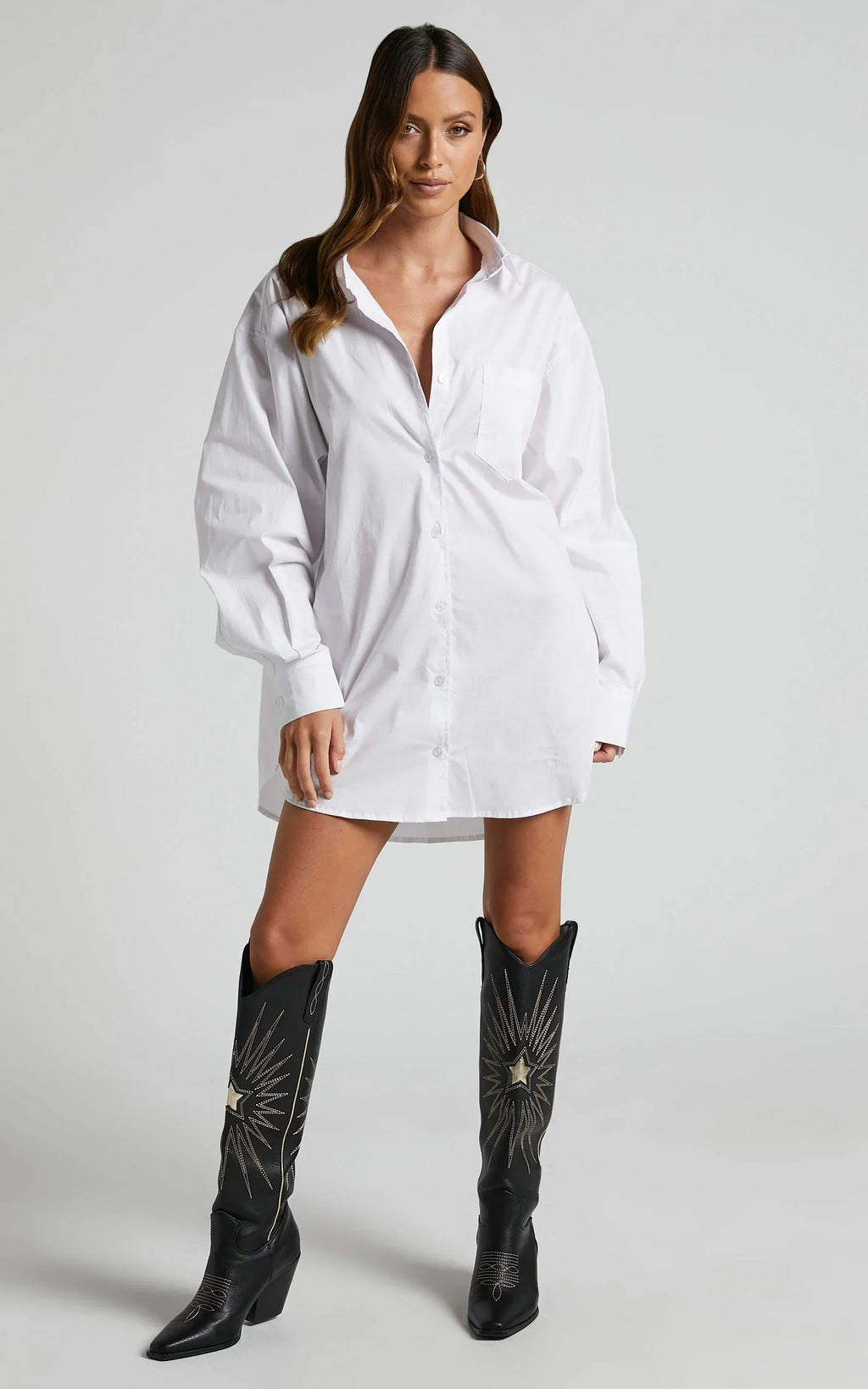 Janaya Mini Dress - Long Sleeve Shirt Dress in White