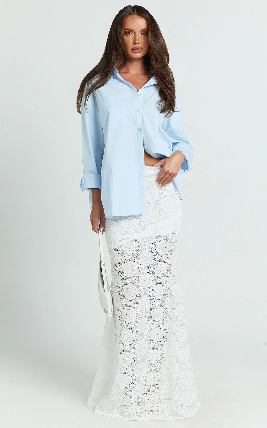 Kamille Maxi Skirt - Lace Mermaid Hem Skirt in White