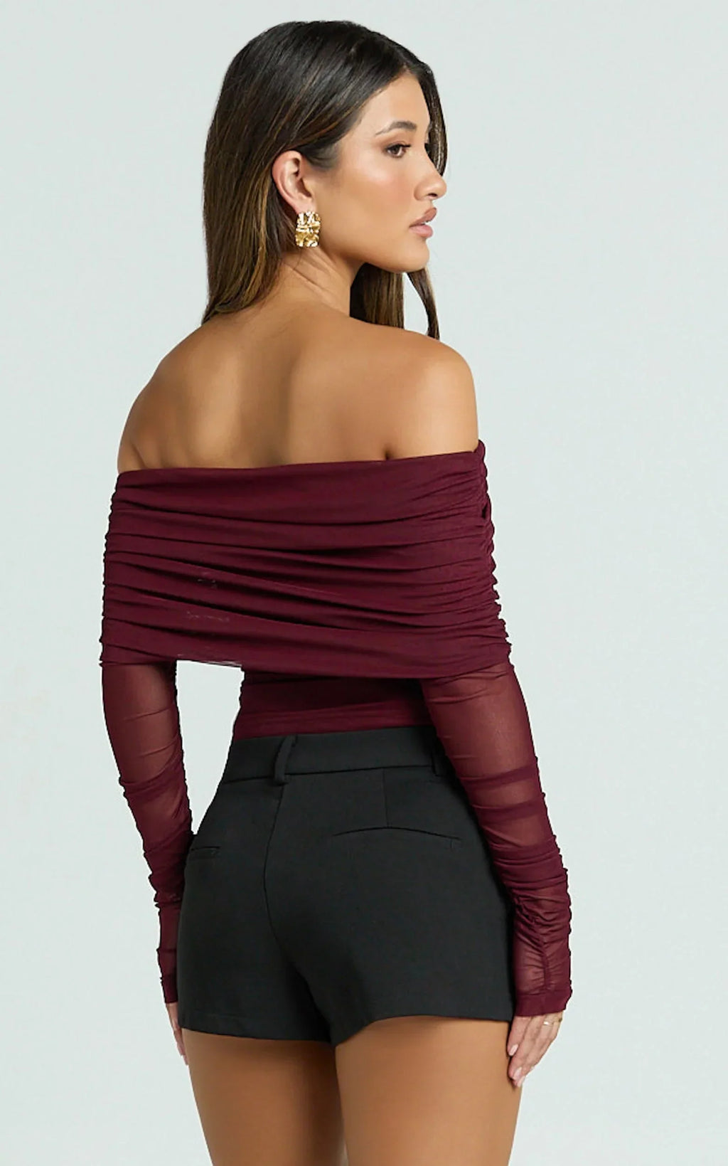 Roza Top - Asymmetric Long Sleeve One Shoulder Top in Wine