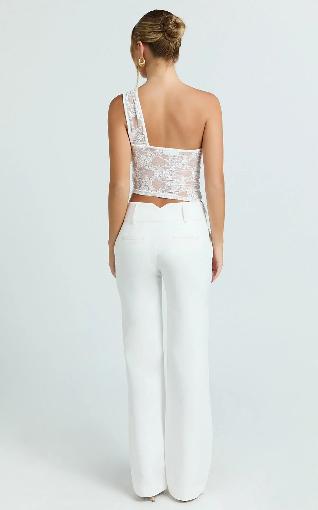 Rosie Top - Asymmetrical Lace Panel Top in White