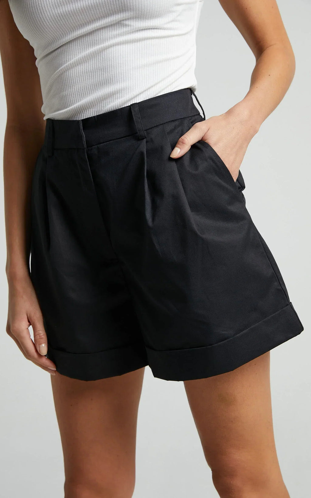 Khaimy Shorts - High Waisted Cuffed Shorts in Black