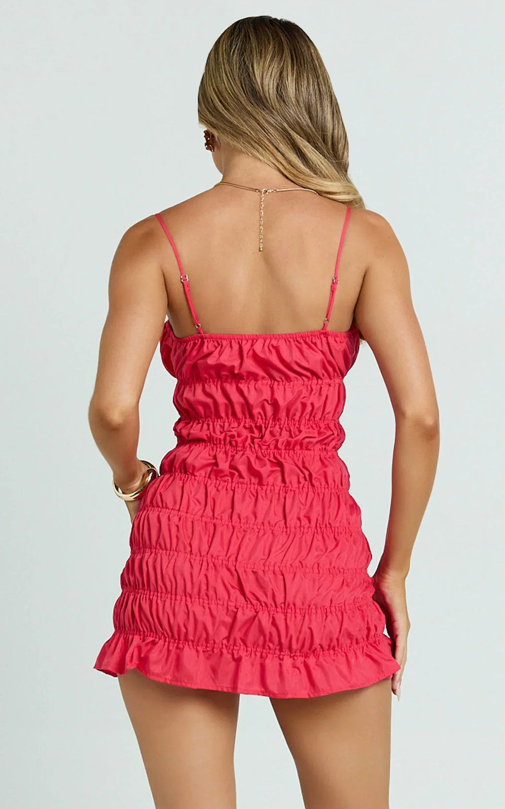 Aphrodite Mini Dress - Tie Front Gathered Dress in Red
