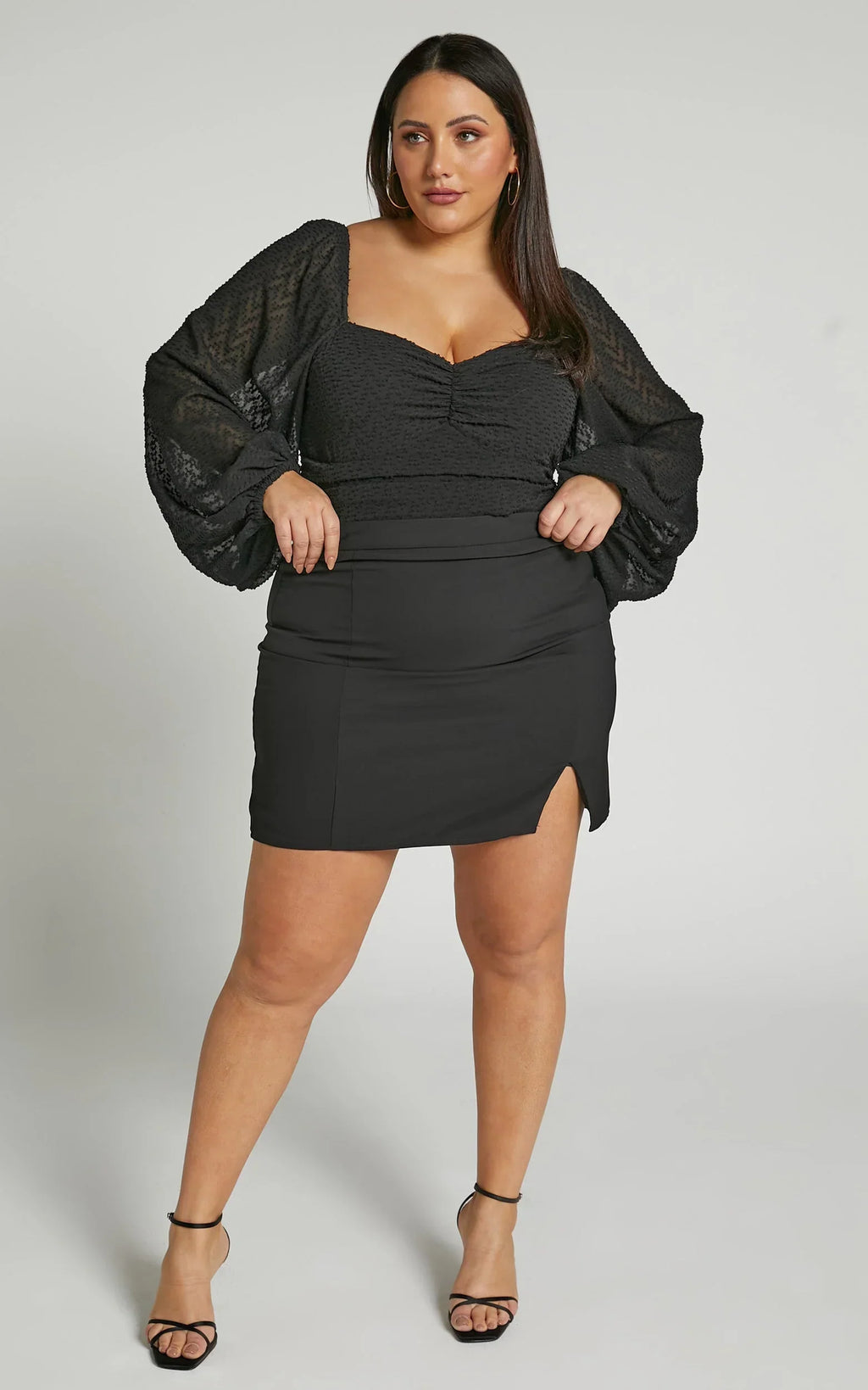 Evelenna Mini Skirt - High Waisted Split Skirt in Black