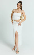 Dylan Midi Skirt - Mid Waist Twist Front Midi Skirt in White