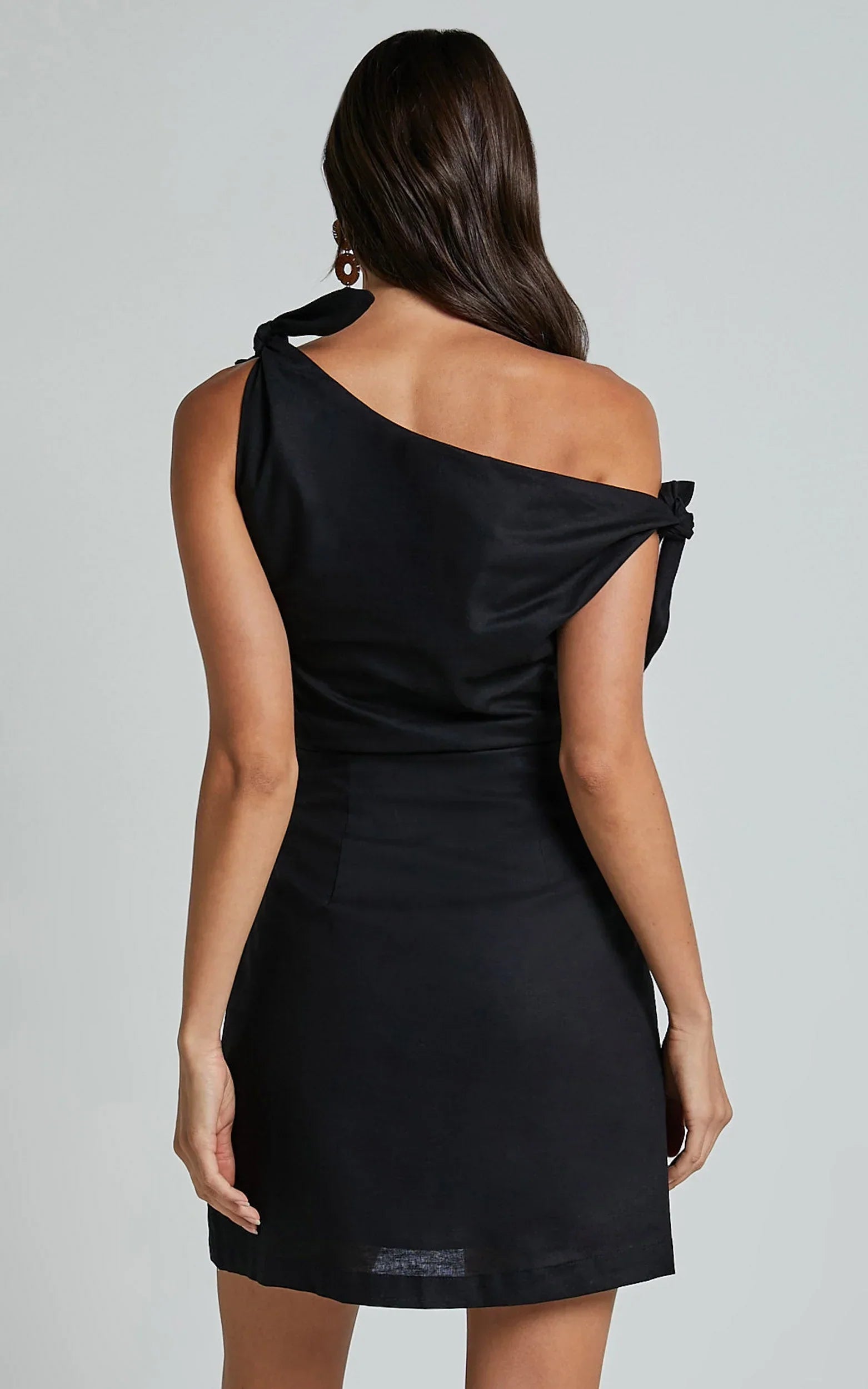 Jeofina Mini Dress - Off The Shoulder Linen Look Dress in Black