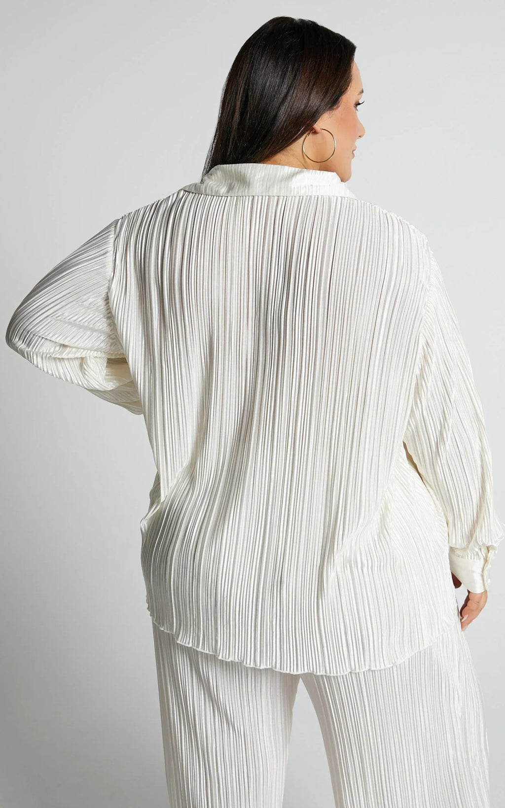 Beca Shirt - Plisse Button Up Shirt in Cream