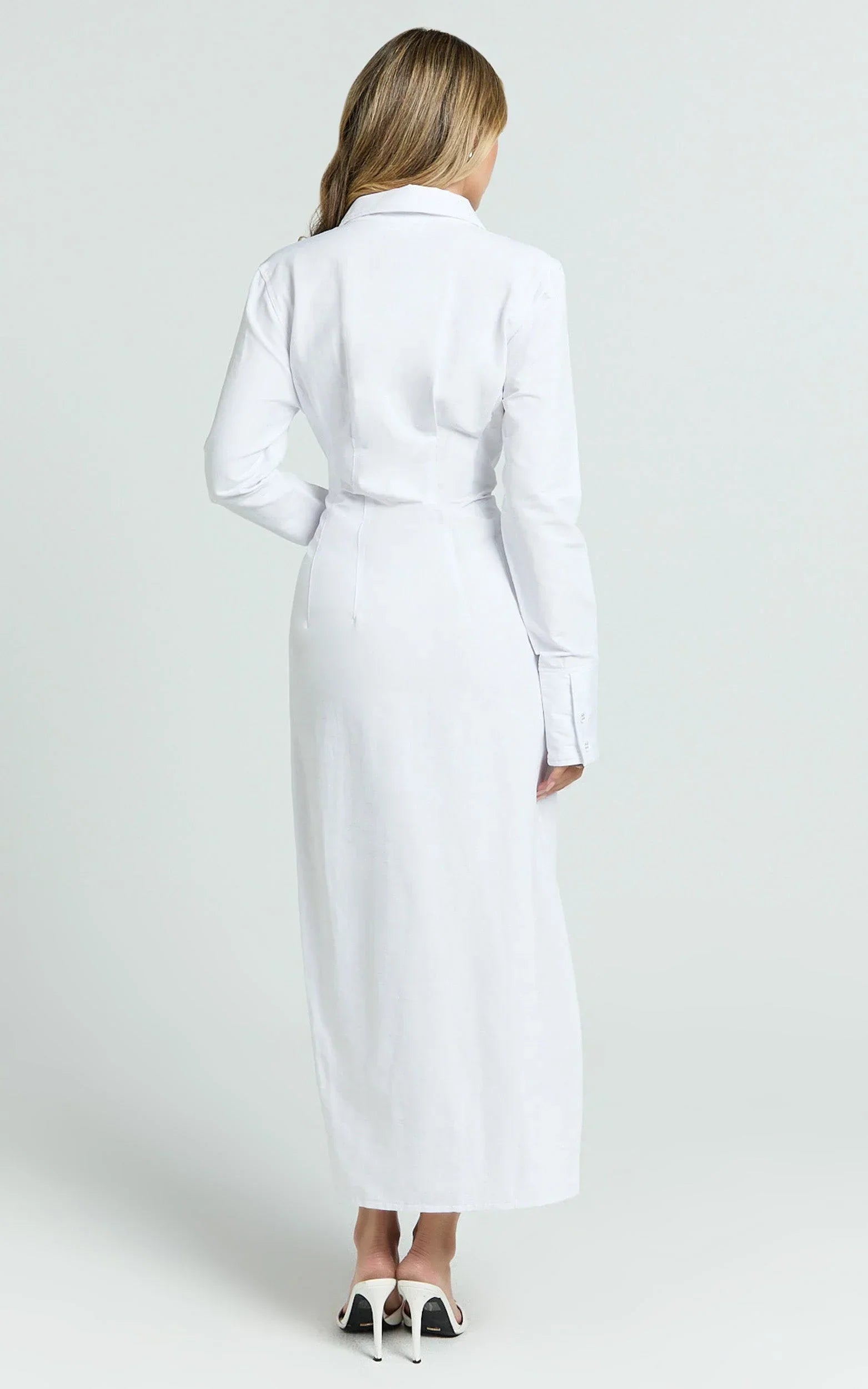Genevieve Midi Dress - Slim Shirt Dress in White