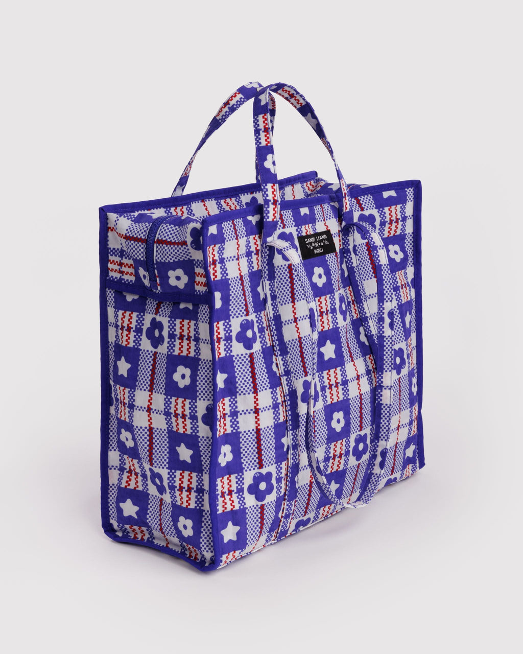 Large Nylon Market Bag - Market Plaid Blue - image 3