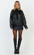 Lumi Jacket - Faux Leather Bomber Jacket in Black