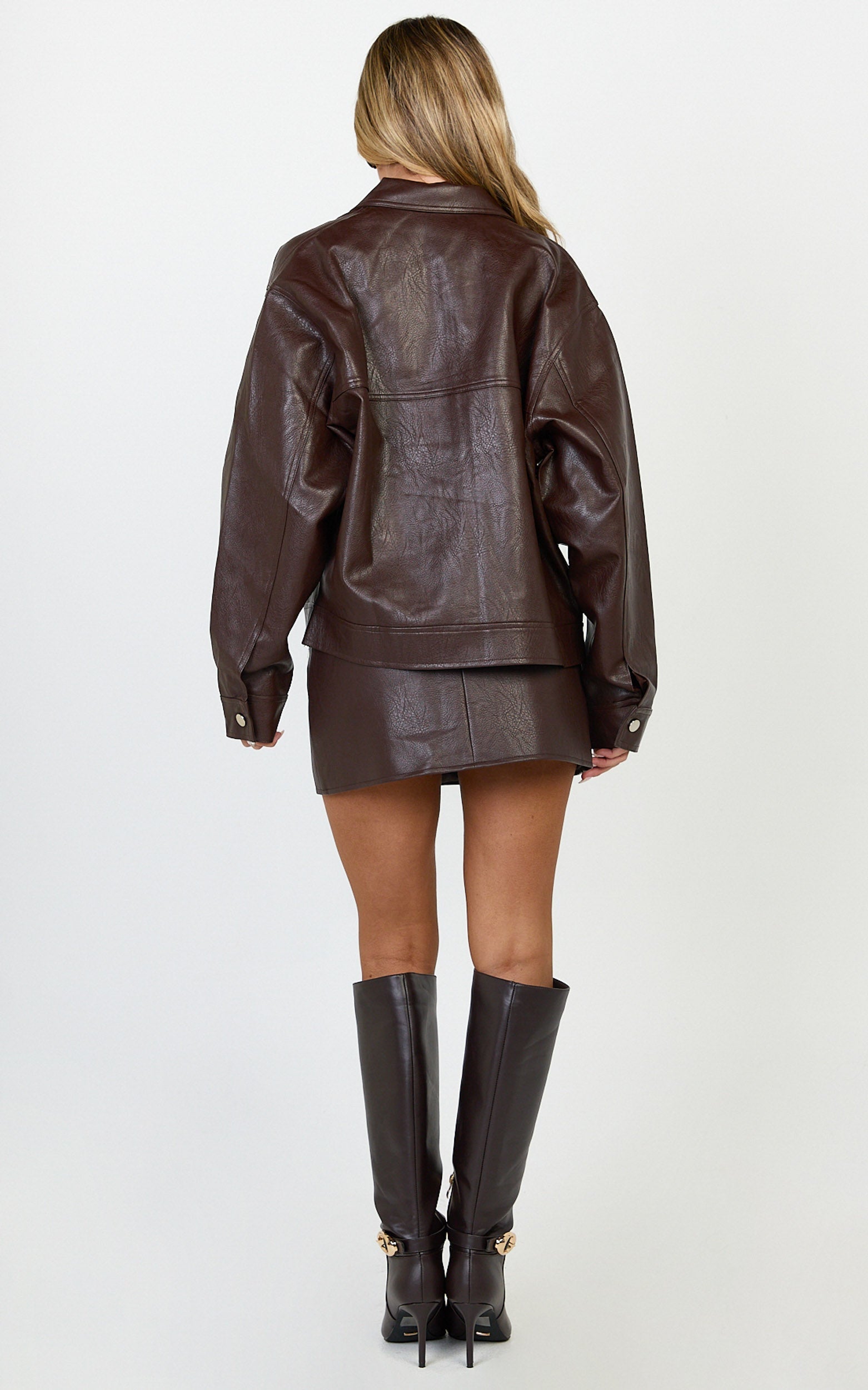 Lumi Jacket - Faux Leather Bomber Jacket in Chocolate