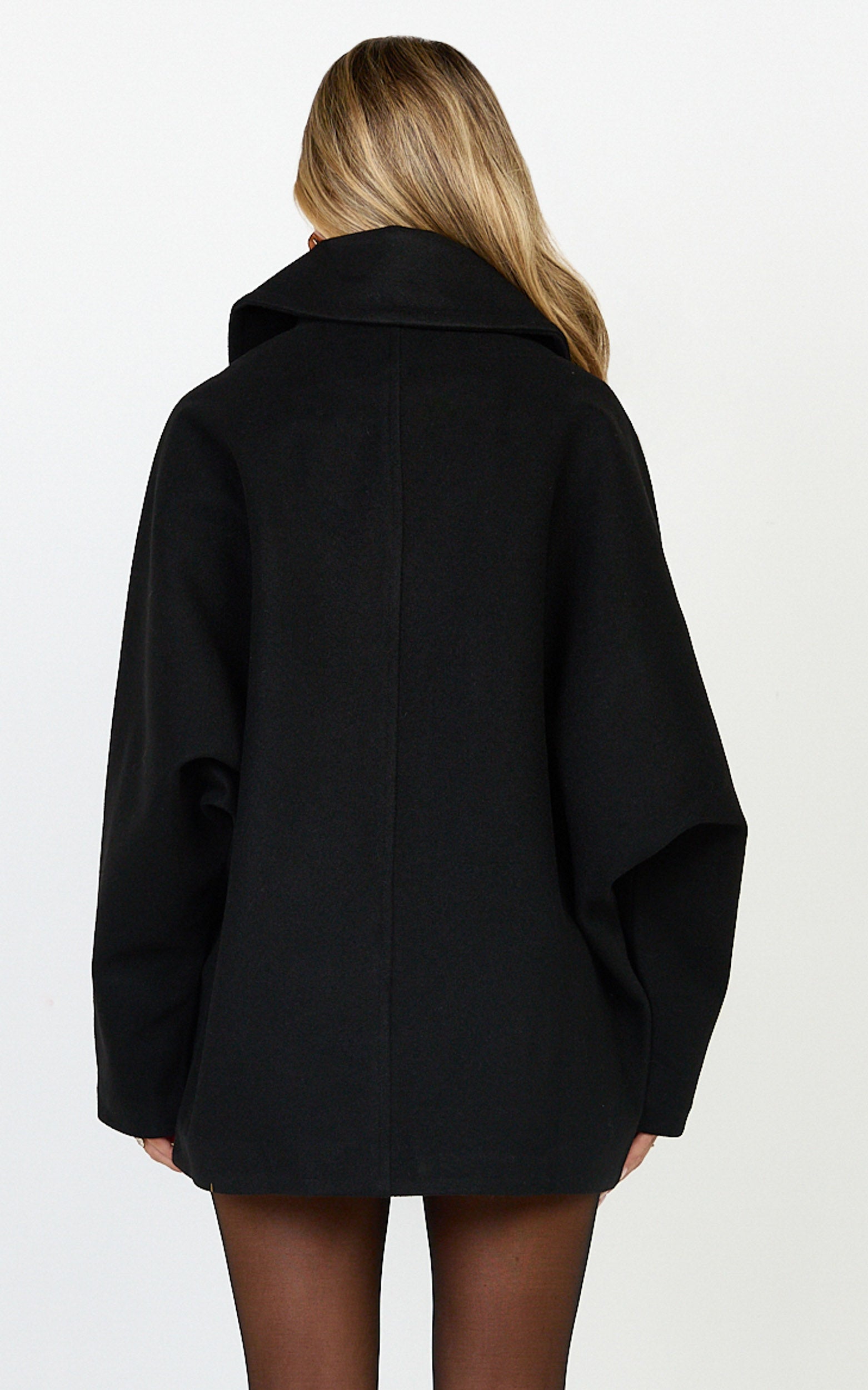 Rina Coat - Oversized Three Button Front Closure Coat in Black