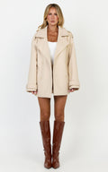 Saskia Coat - Double Breasted Short Wool Like Coat in Cream
