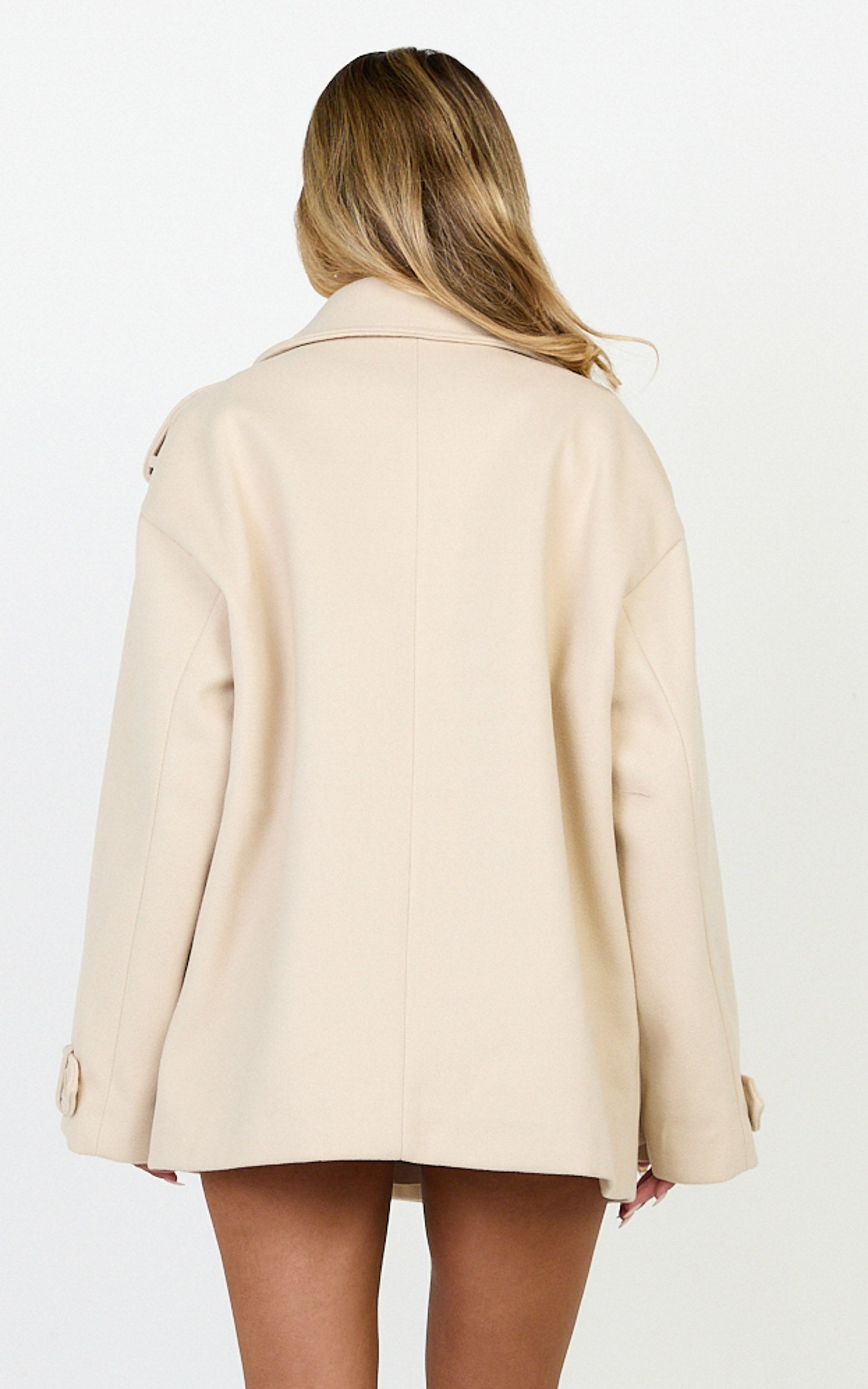 Saskia Coat - Double Breasted Short Wool Like Coat in Cream