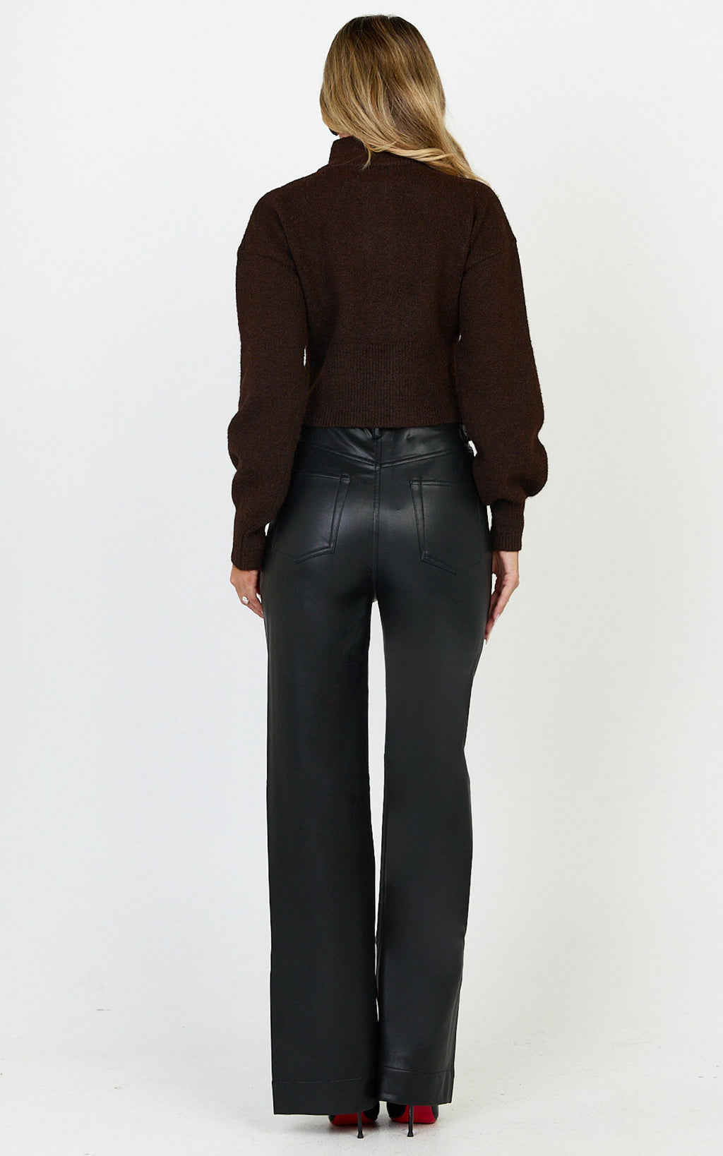 Gaia Jumper - High Neck Full Zip Cropped Jumper in Chocolate