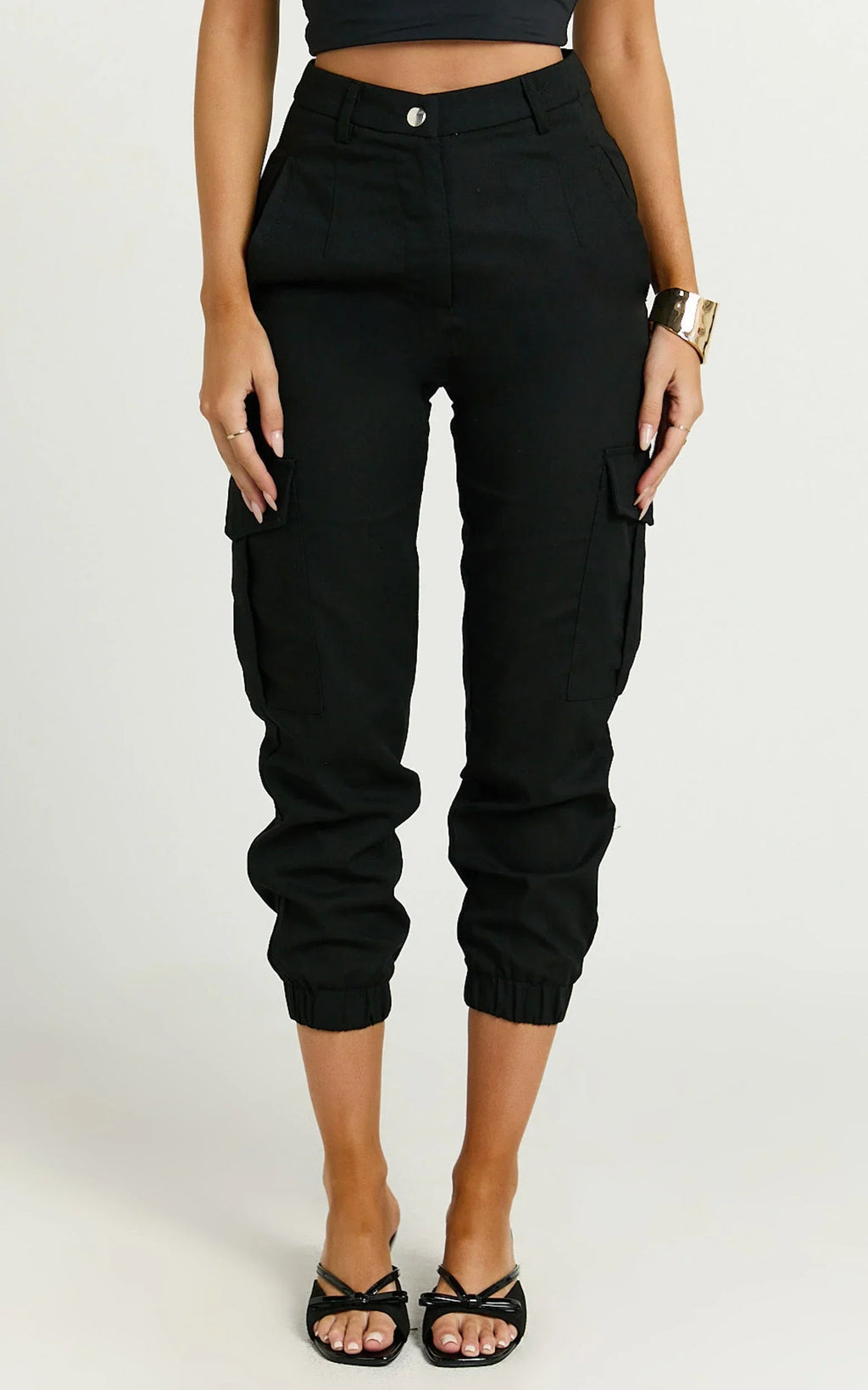 Kayla Pants - Mid Rise Cargo Pants in Black