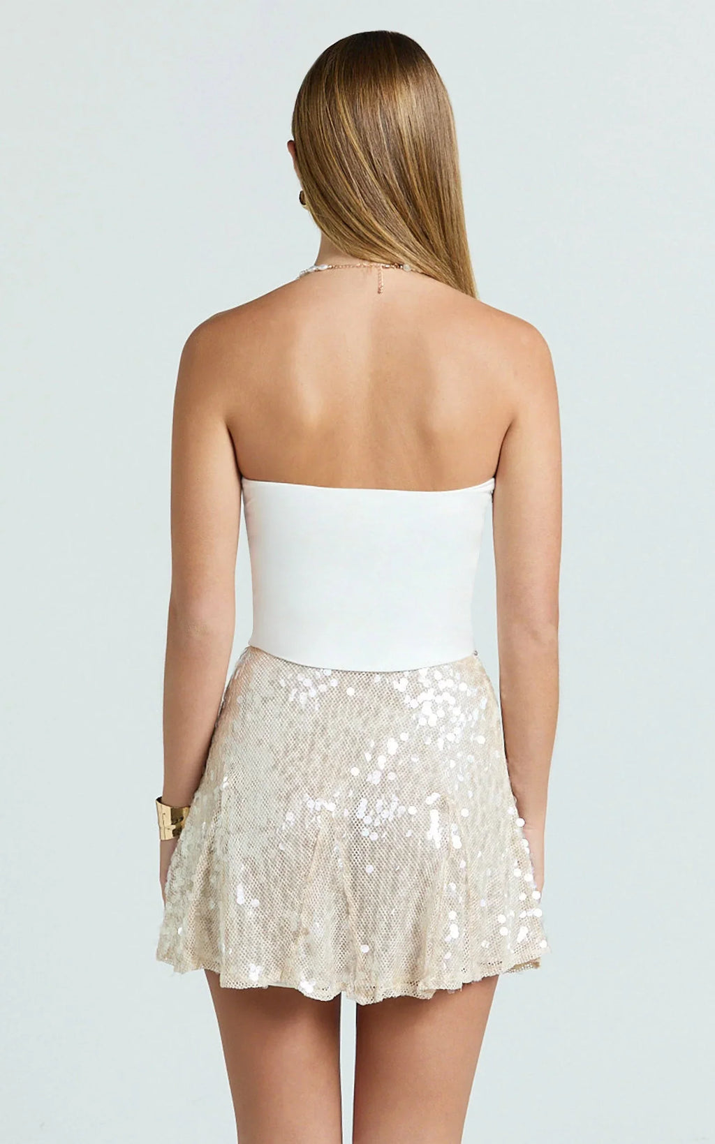 Hansen Mini Skirt - Godet Sequin Skirt in Ivory