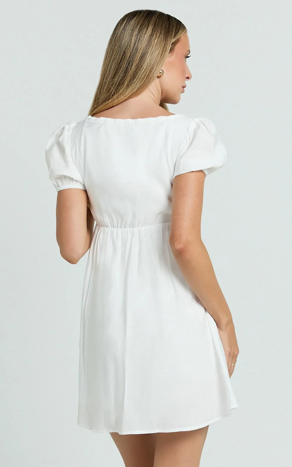 Candace Mini Dress - Square Neck Babydoll Dress in White