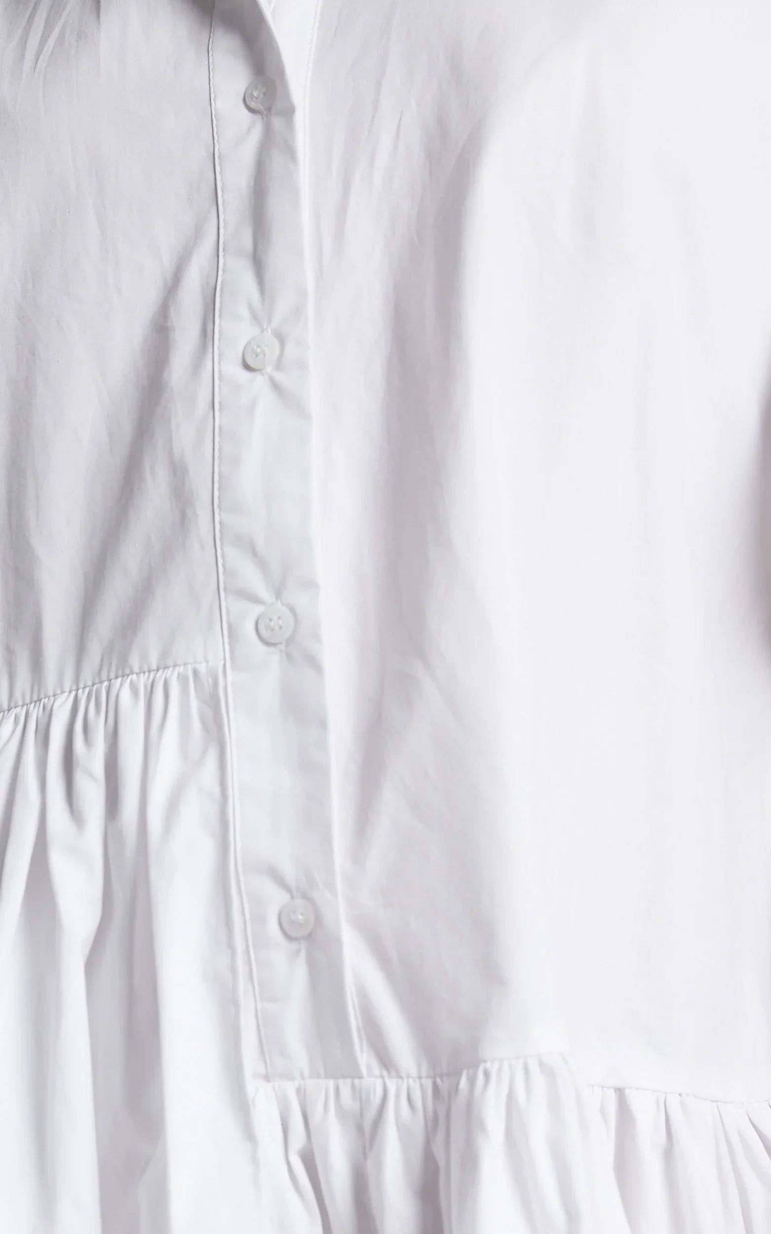 Elowen Mini Dress - Button Up Asymmetrical Tiered Smock Dress in White