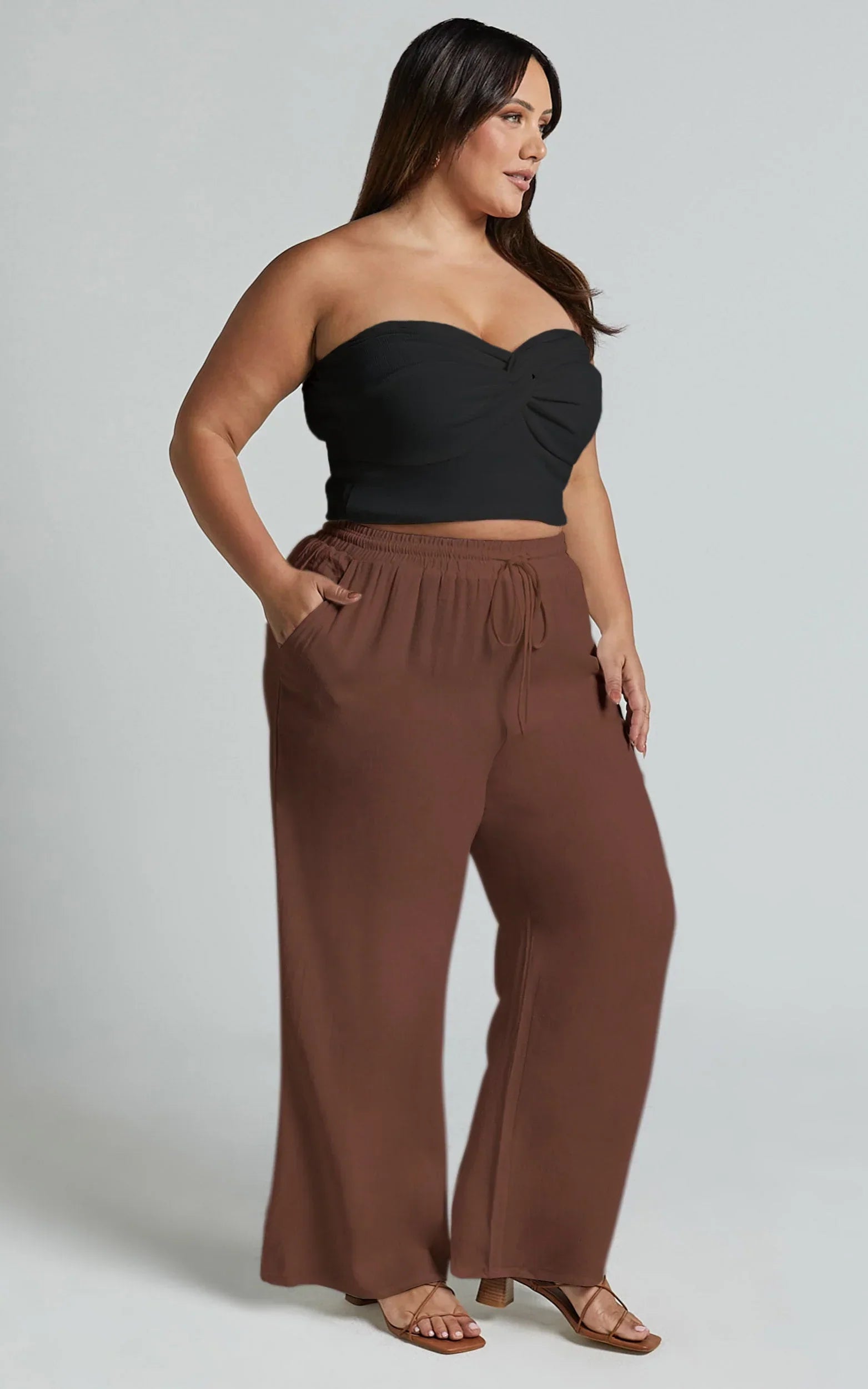 Kala Pants - Mid Waisted Relaxed Elastic Waist Pants in Chocolate