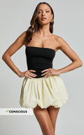 Harley Mini Dress - Strapless Drop Waist Bubble Hem Contrast Dress in White/Black