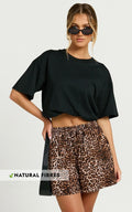 Lopez Linen Blend Shorts - High Waisted Shorts in Tonal Leopard Print