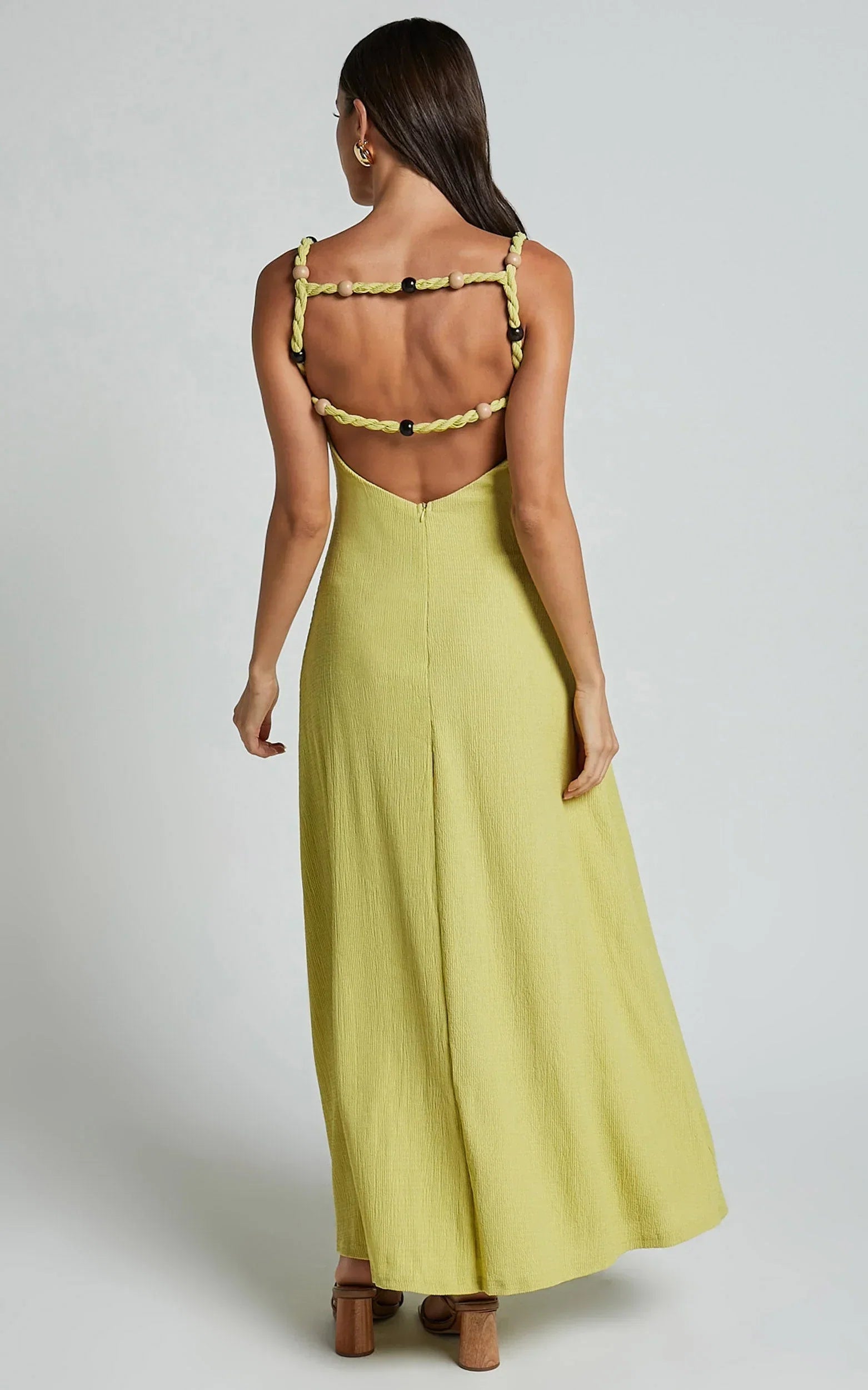 Brie Midi Dress - Scoop Neck Knit Slip Dress in Chartreuse