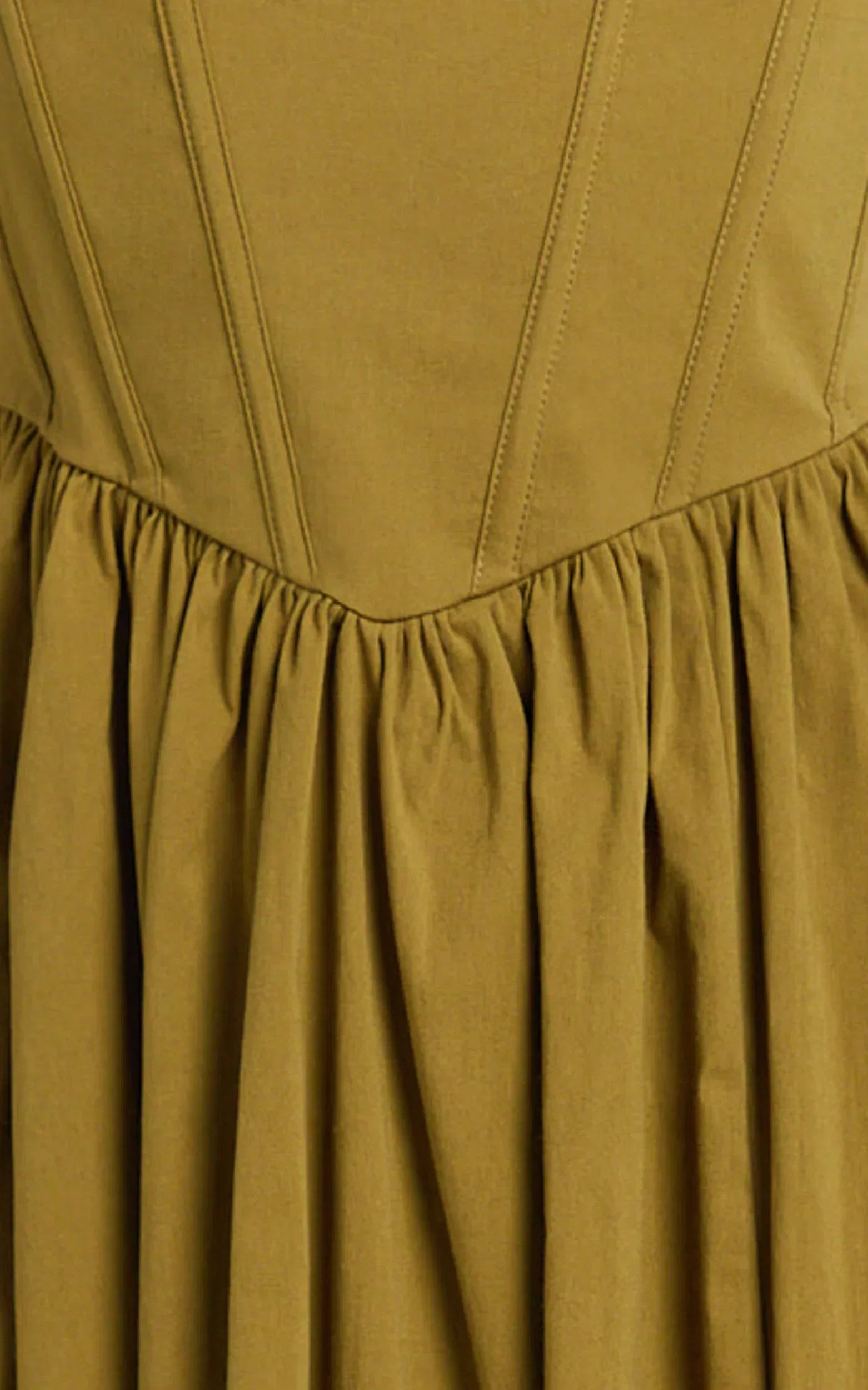 Maddie Midi Dress - Sweetheart Fit And Flare Gathered Dress in Khaki