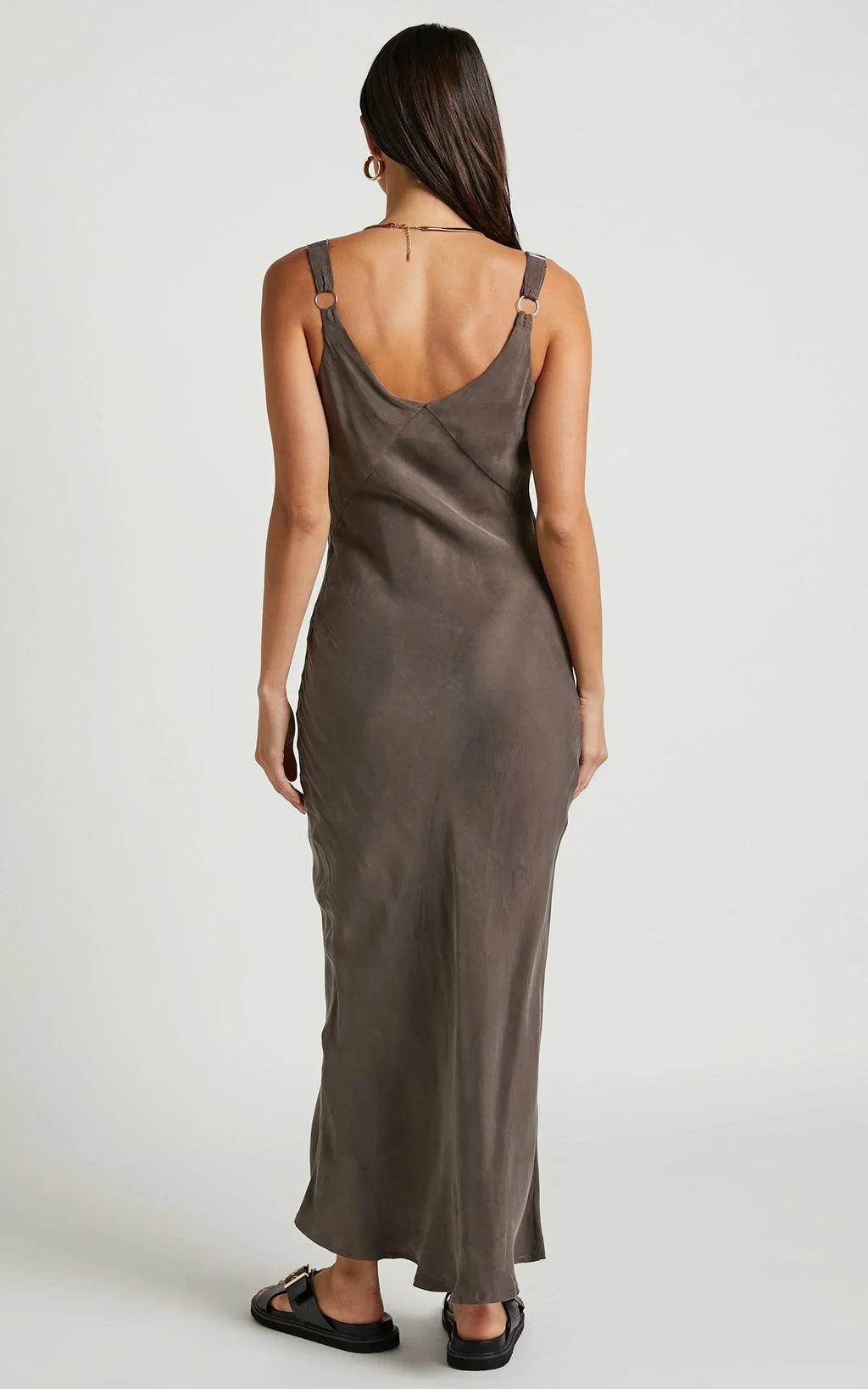 Kaya Midi Dress - Cupro Slip Dress in Warm Grey