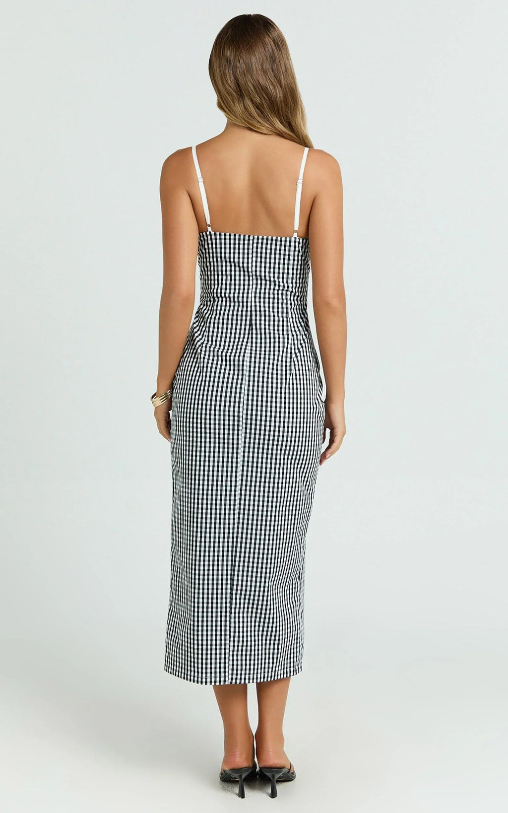 Anessa Midi Dress - Button Front Bustier Fitted Dress in Black