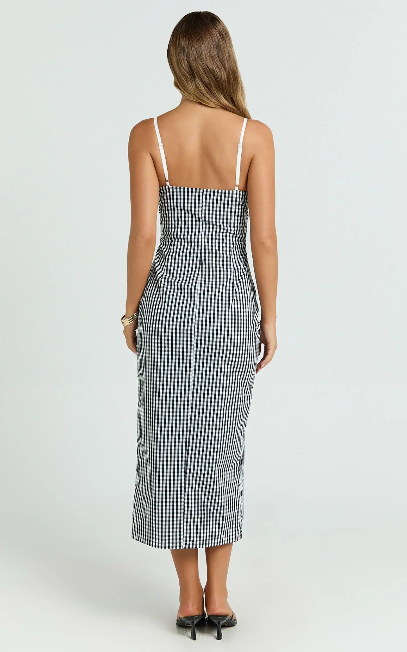 Anessa Midi Dress - Button Front Bustier Fitted Dress in Black