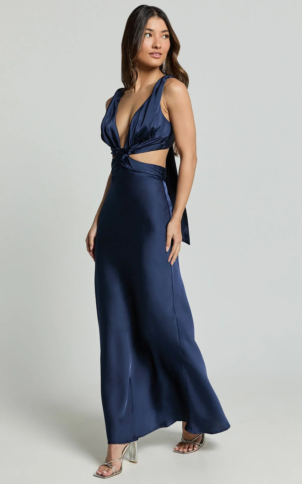 Adora Maxi Dress - V Neck Cut Out Dress in Navy