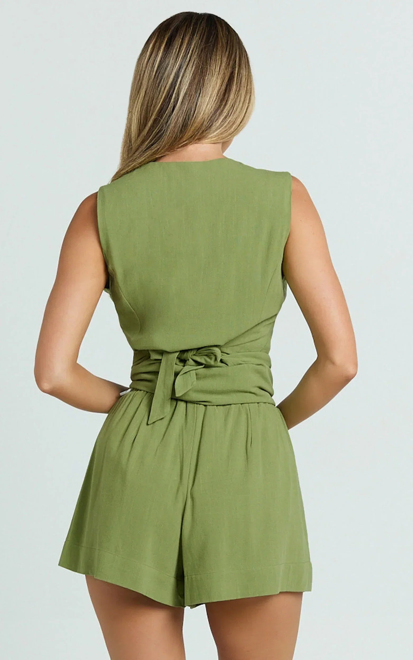 Olivia Shorts - Drawstring Relaxed Linen Shorts in Sage