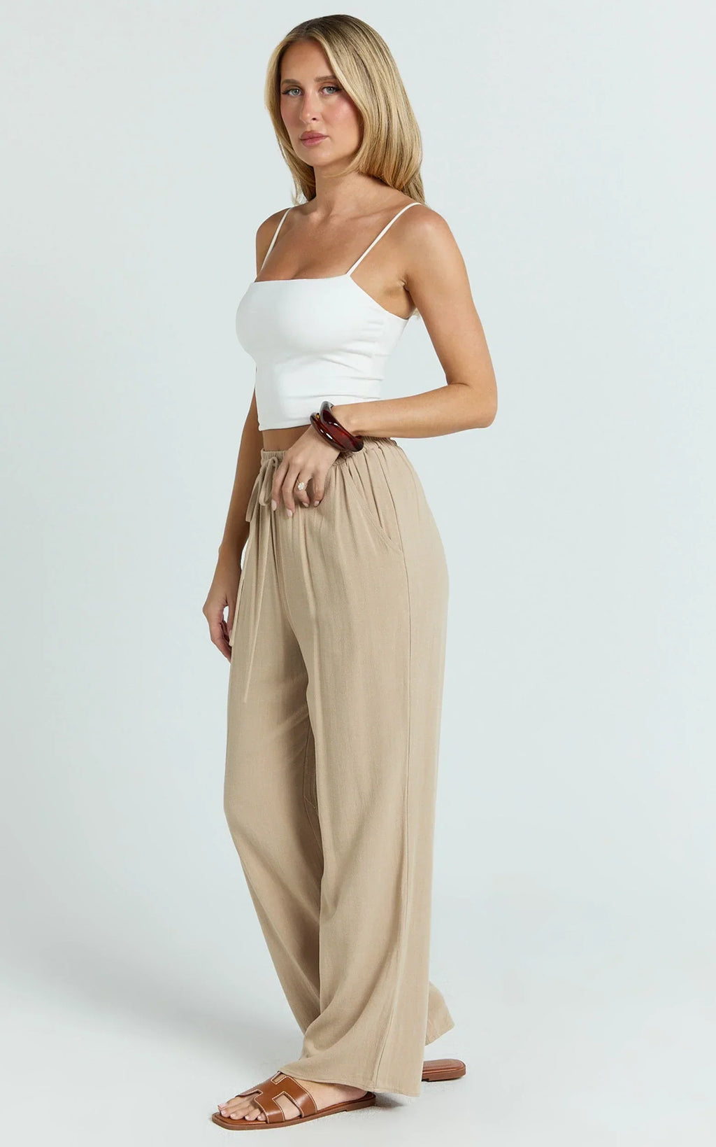 Kala Pants - Mid Waisted Relaxed Elastic Waist Pants in Sand
