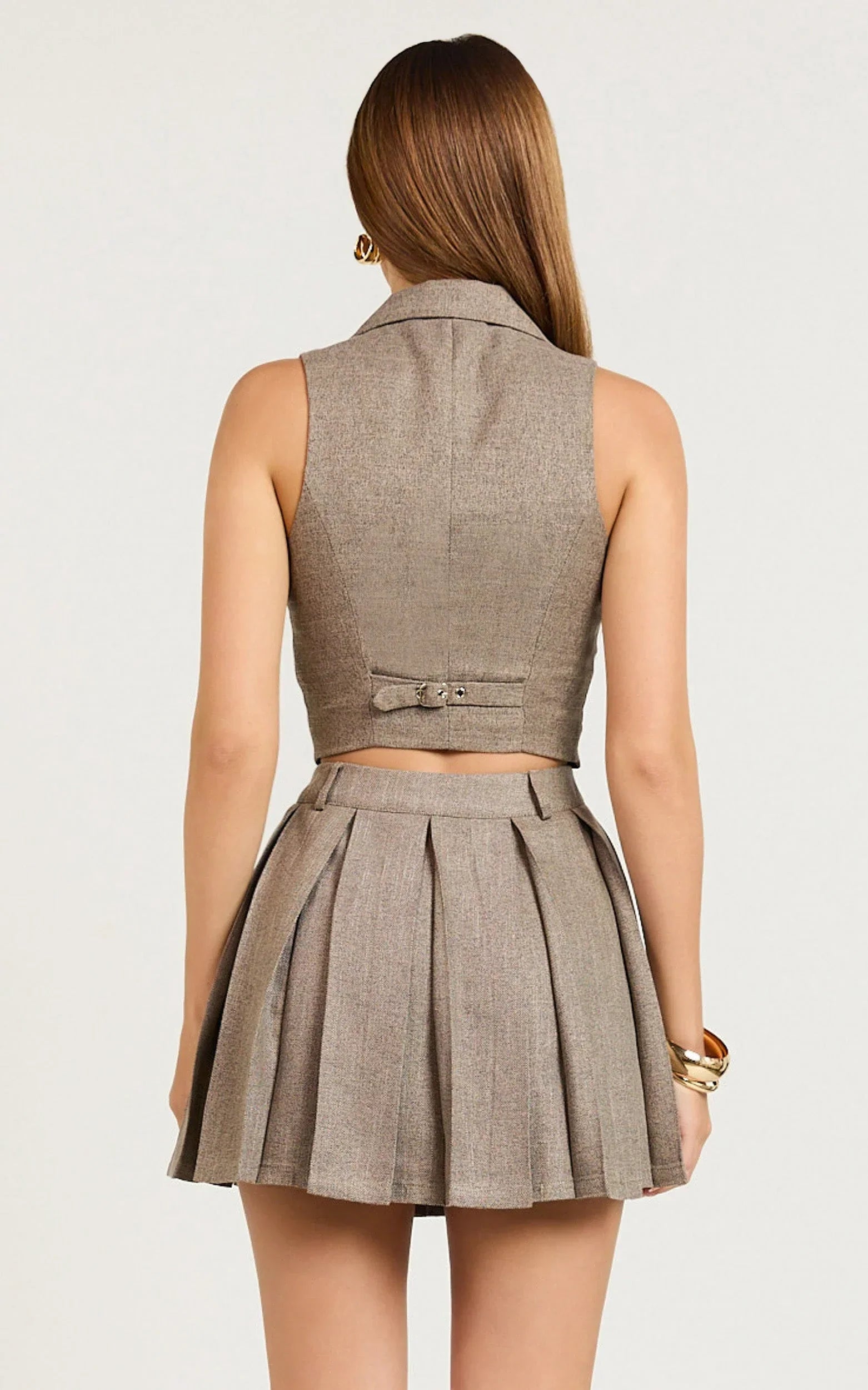 Andie Mini Skirt - Tailored Pleated Mini Skirt in Grey