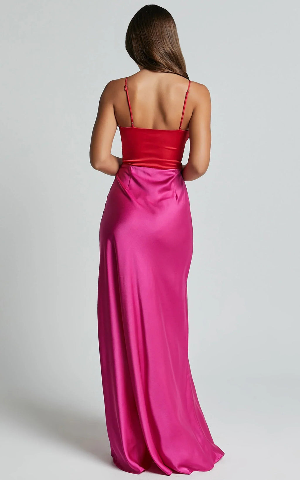 Quincy Maxi Dress - Satin Slip Dress in Pink/Red