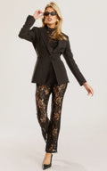 Jaclyn Pants - Mid Waist Lace Straight Leg Pants in Black