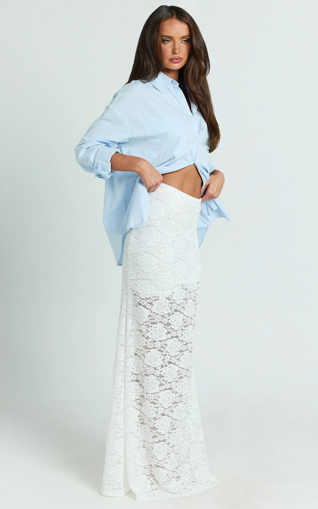 Kamille Maxi Skirt - Lace Mermaid Hem Skirt in White