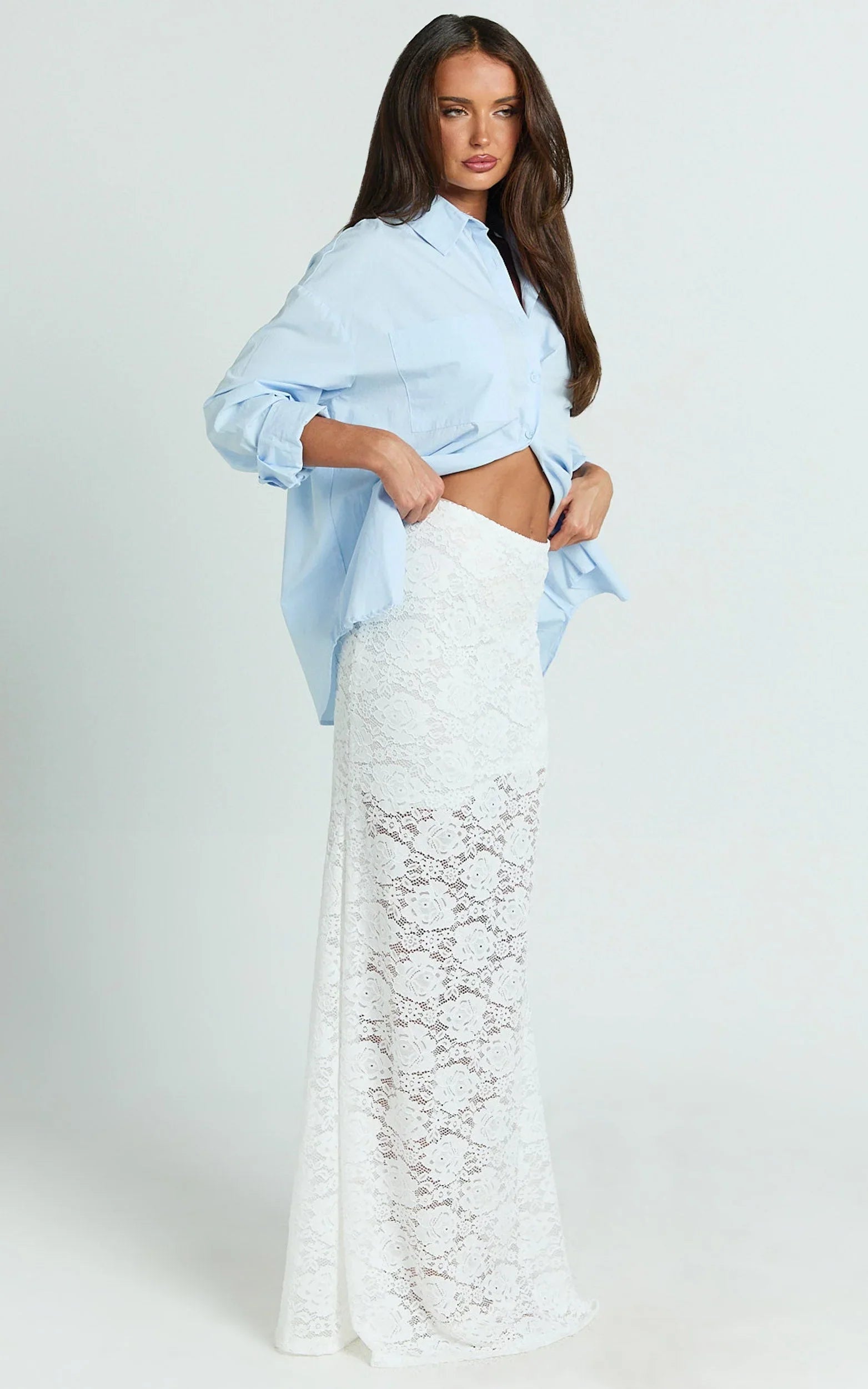 Kamille Maxi Skirt - Lace Mermaid Hem Skirt in White