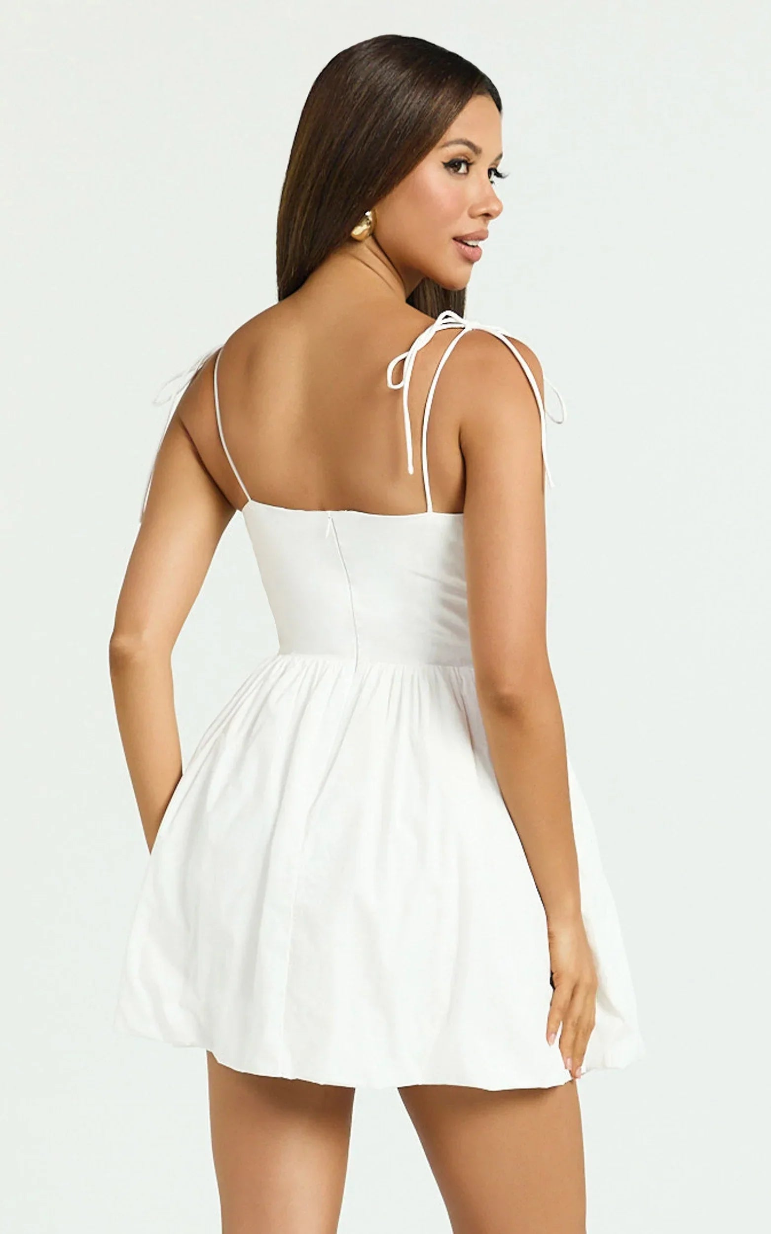 Kimberly Mini Dress - Square Neck Bubble Hem Dress in White