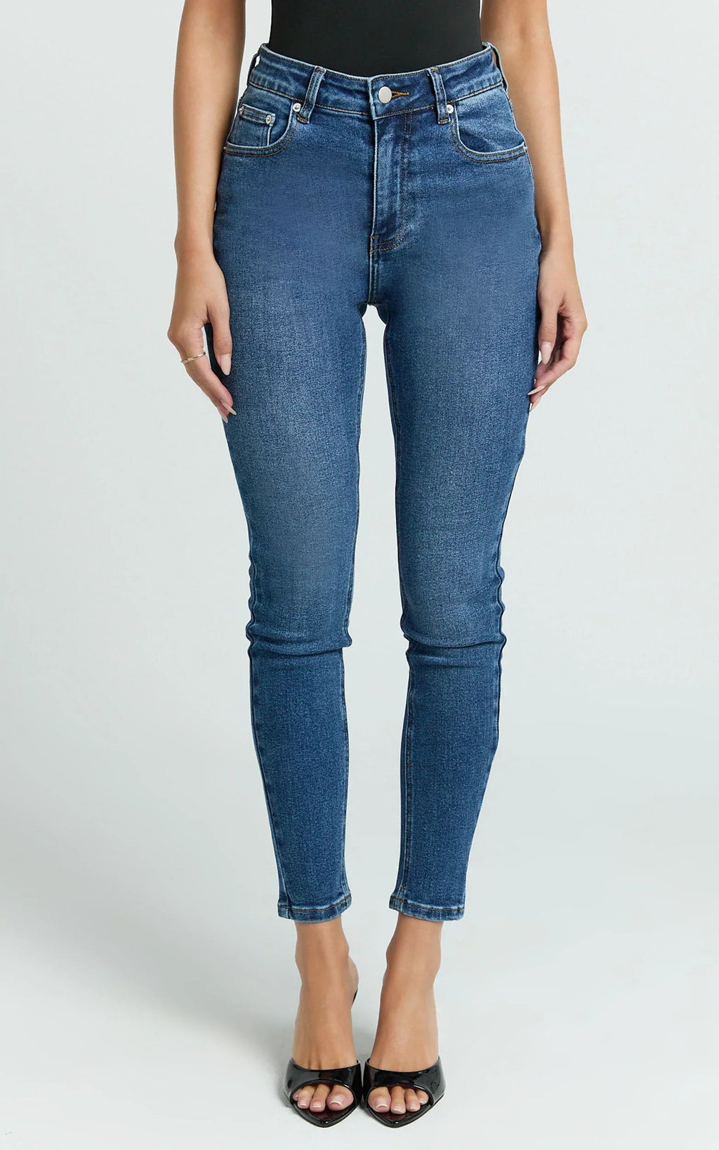 Duffy Jeans - High Waisted Super Stretch Skinny Denim Jeans in Dark Blue Wash