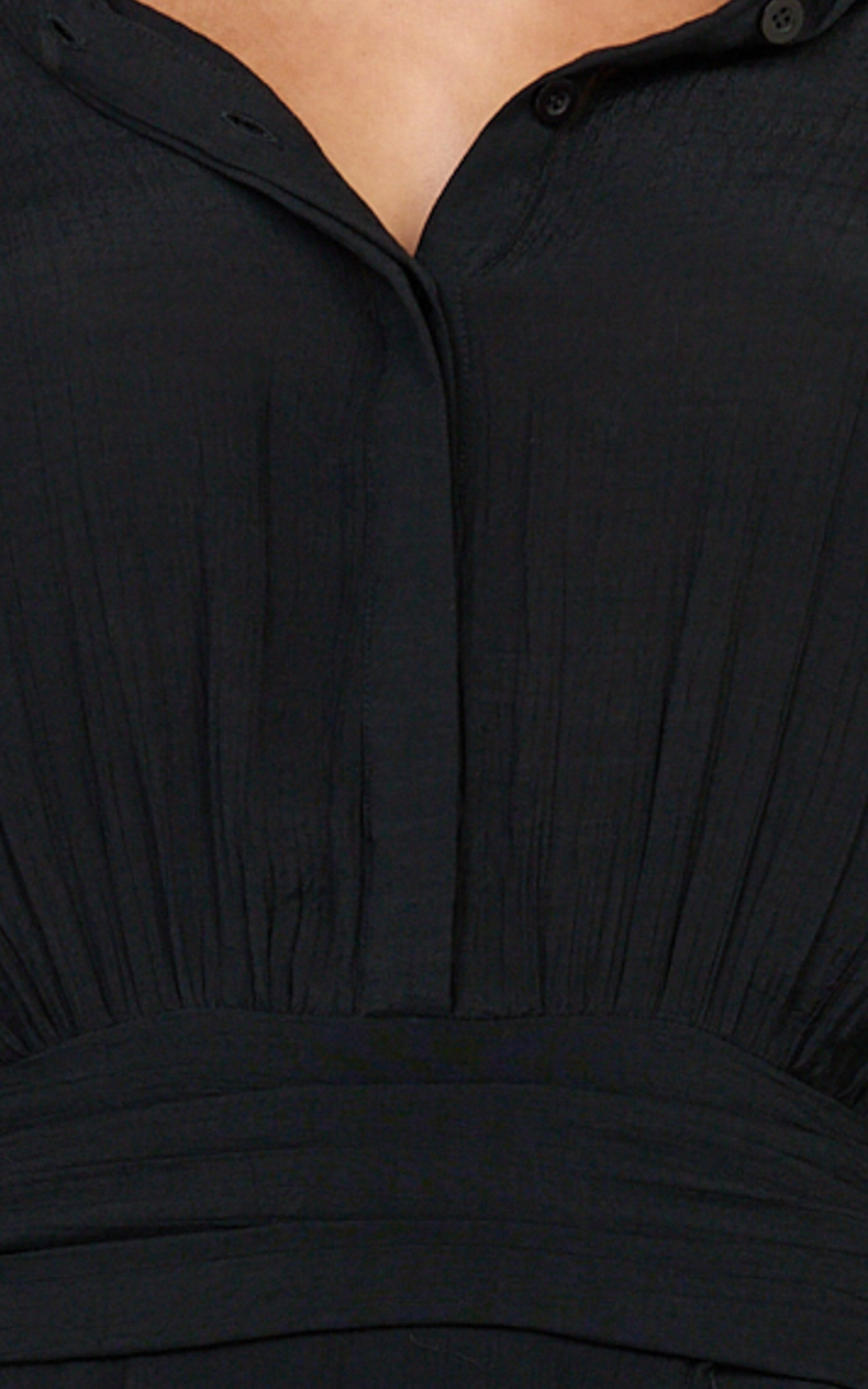 Reef Mini Dress - Long Sleeve Ruffle Skirt Shirt Dress in Black
