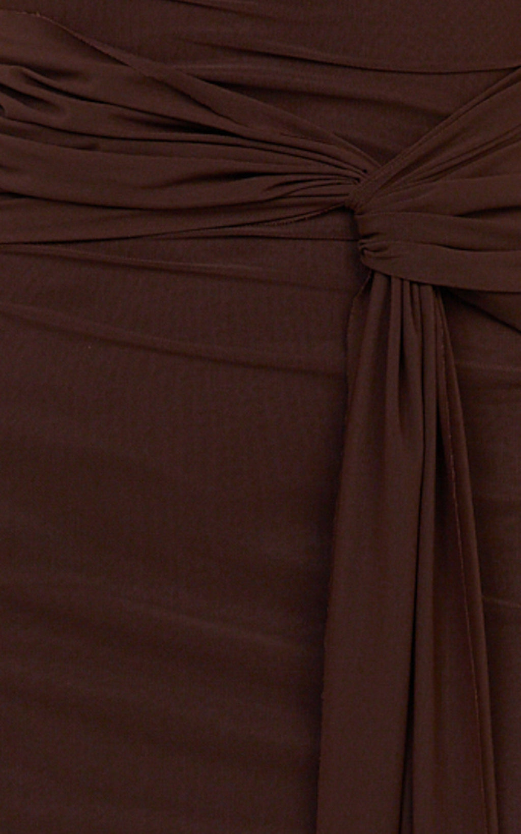 Jaimae Midi Dress - High Neck Side Knot Detail Mesh Dress in Chocolate