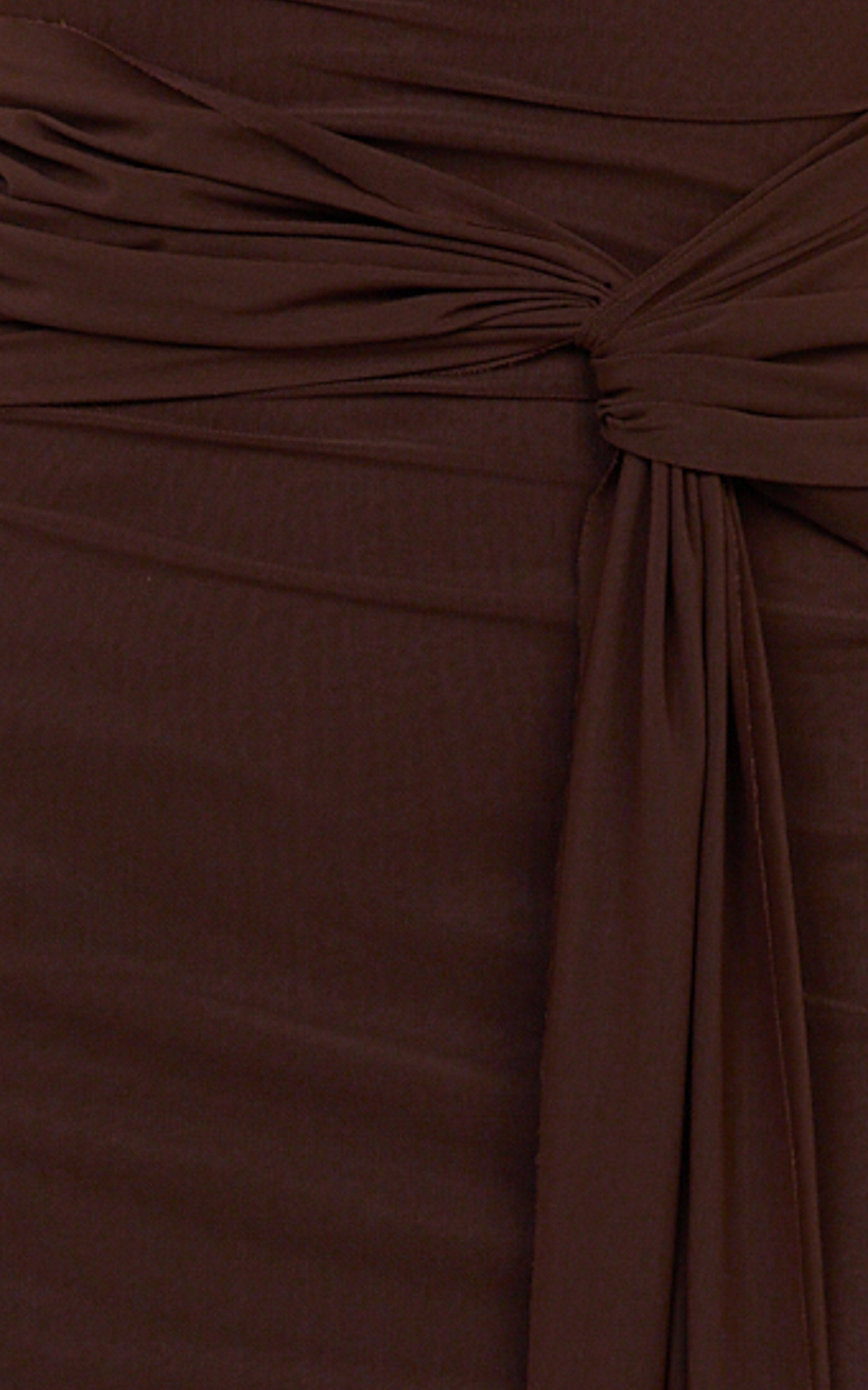 Jaimae Midi Dress - High Neck Side Knot Detail Mesh Dress in Chocolate