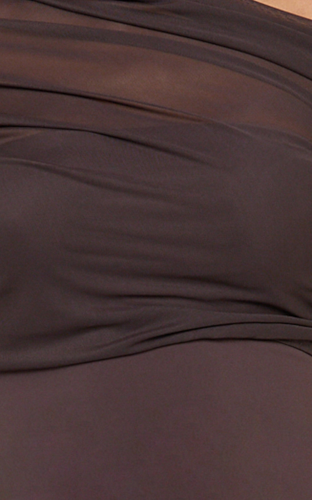 Sophia Top - Draped One Shoulder Mesh Overlay Top in Chocolate