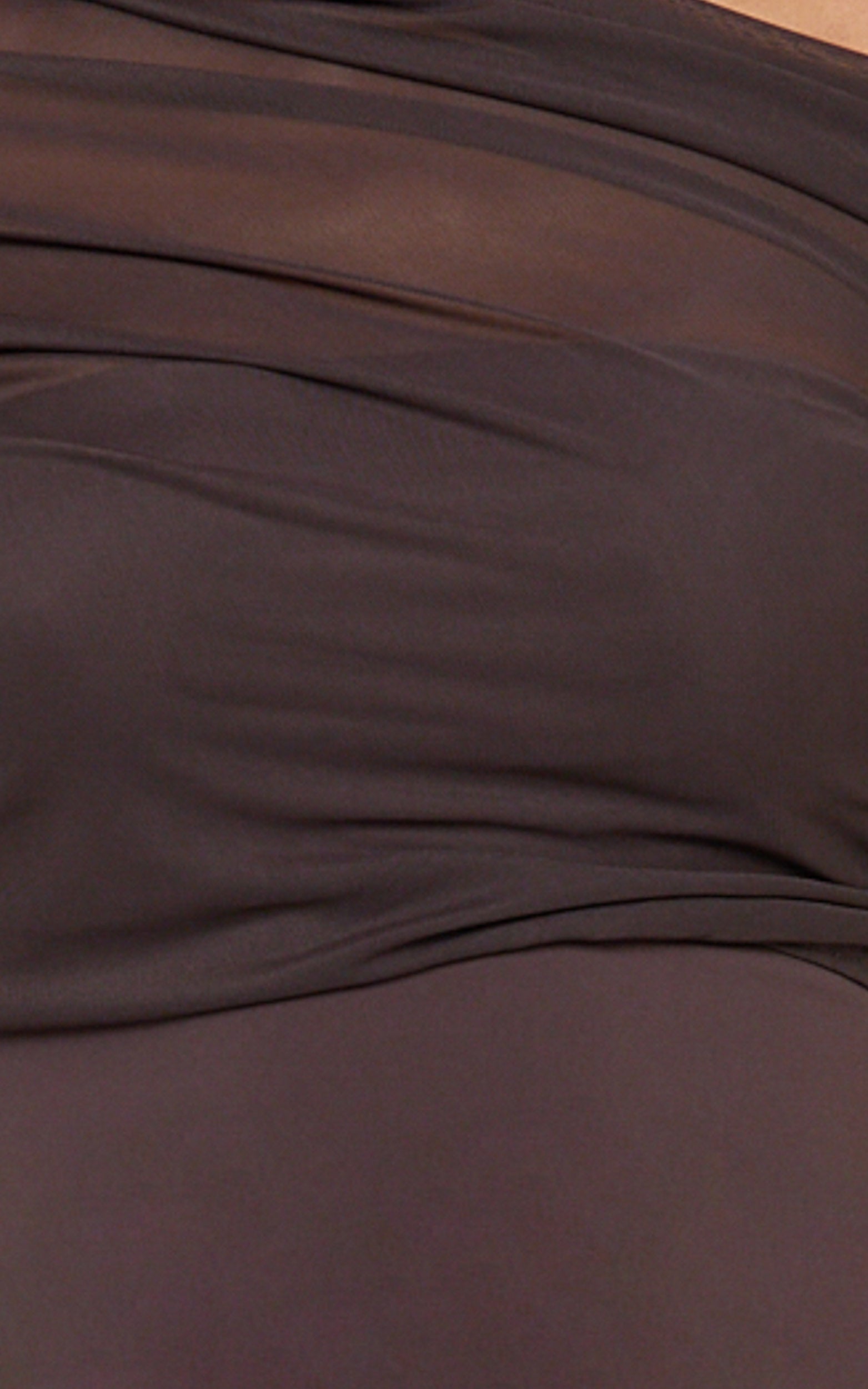 Sophia Top - Draped One Shoulder Mesh Overlay Top in Chocolate