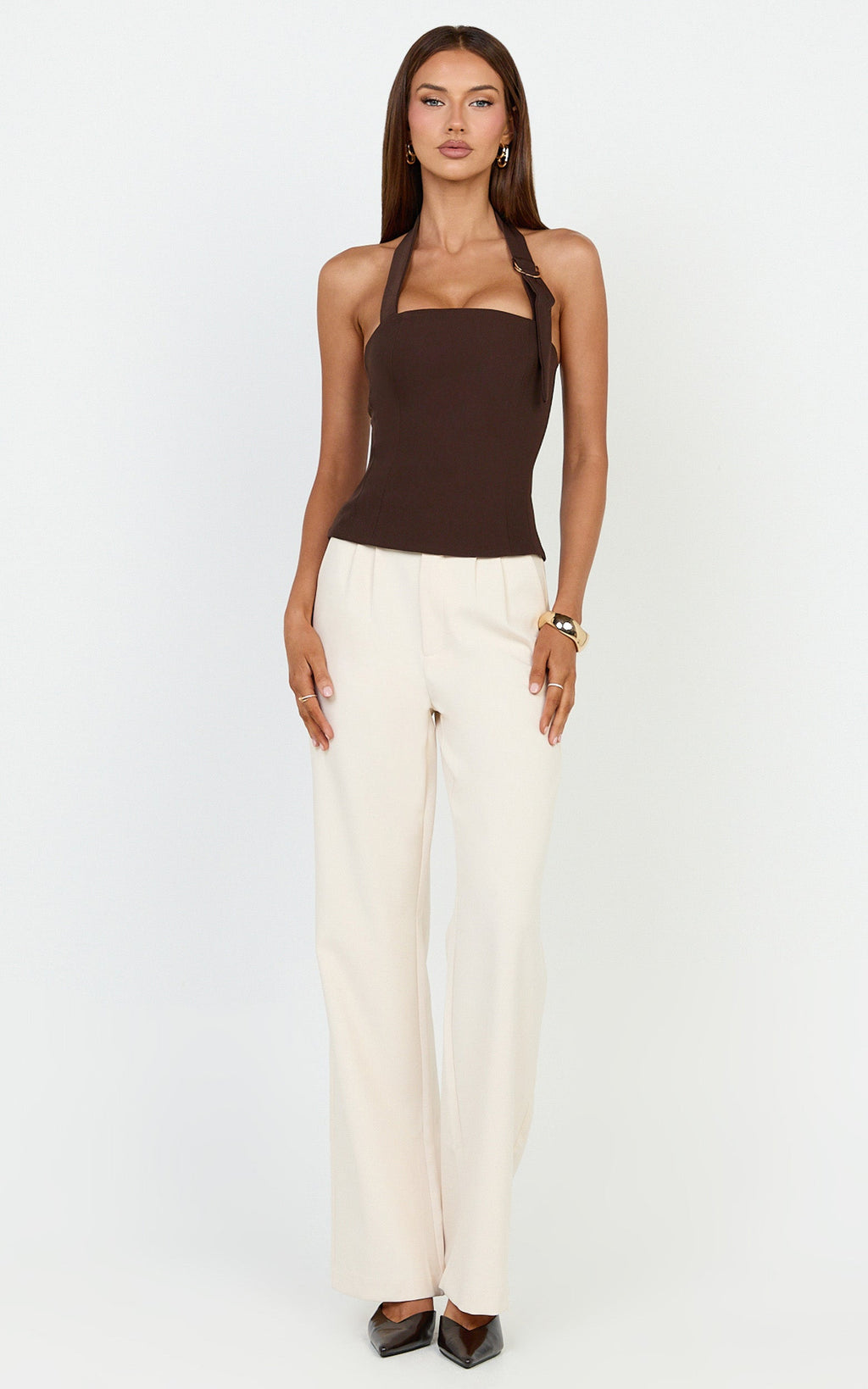 Tyler Top - Adjustable Halter Fitted Top in Chocolate