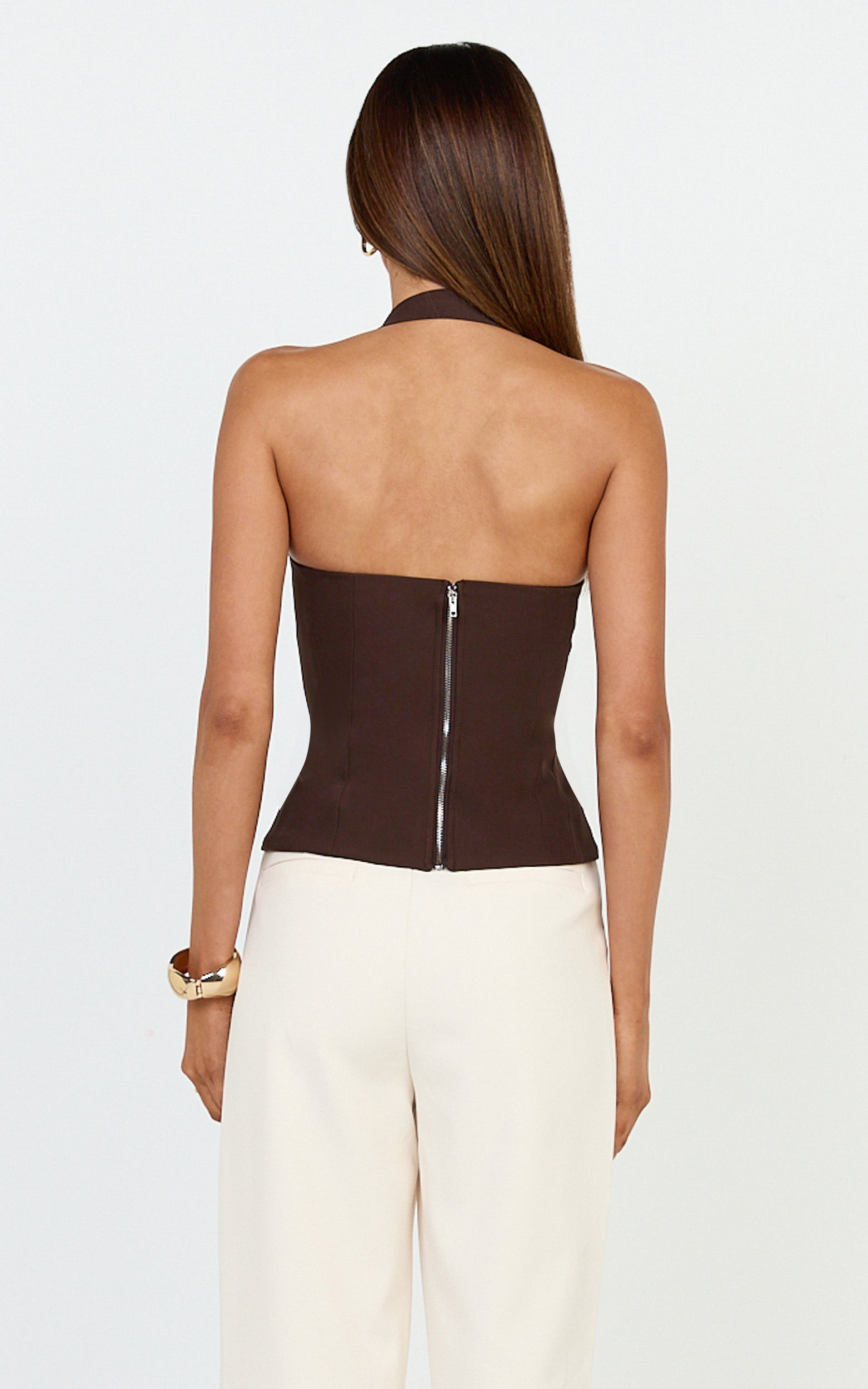 Tyler Top - Adjustable Halter Fitted Top in Chocolate